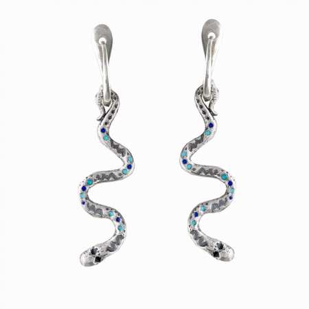 Серебряные серьги с эмалью «Змейки»