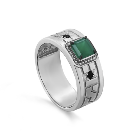 Кольцо из серебра с агатом и фианитами