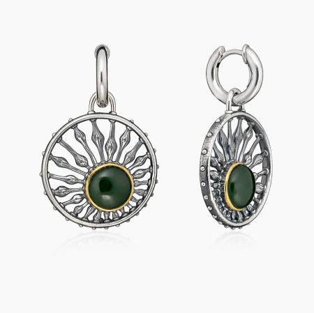 Серьги из серебра с камнем нефрит
