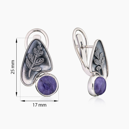 Серьги из серебра с камнем чароит