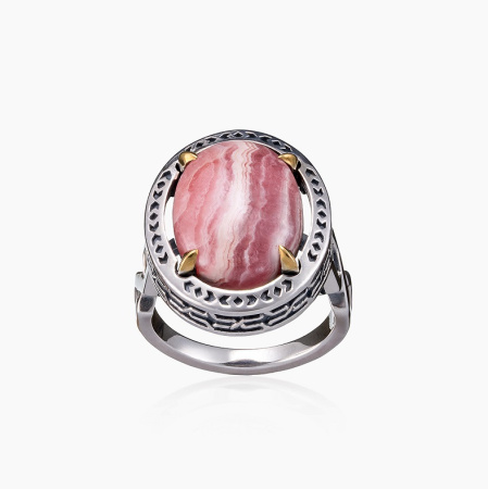 Серебряное кольцо «Родохрозитовые Дали»