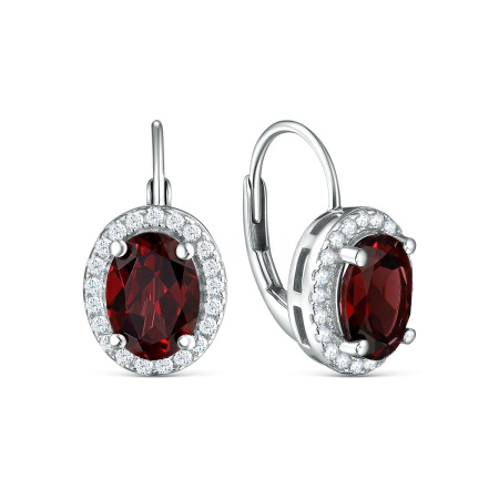 Серьги из серебра с гранатом и фианитами