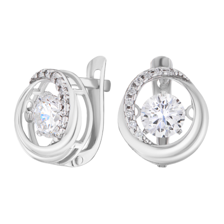 Серьги серебряные с танцующими фианитами