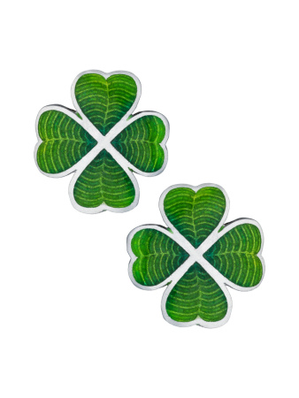 Серебряные серьги-пусеты с эмалью «Клевер»