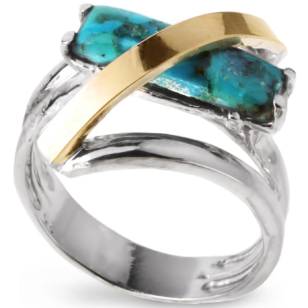Серебряное кольцо с золотом и бирюзой