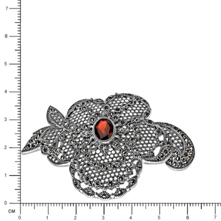 Серебряная брошь Alexandre Vassiliev с гранатом и марказитами Swarovski