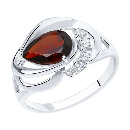 Кольцо из серебра с гранатом и фианитами