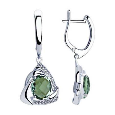 Серебряные серьги с кварцем и фианитами