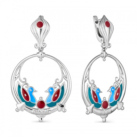 Серебряные серьги «Былинные птицы» с эмалью