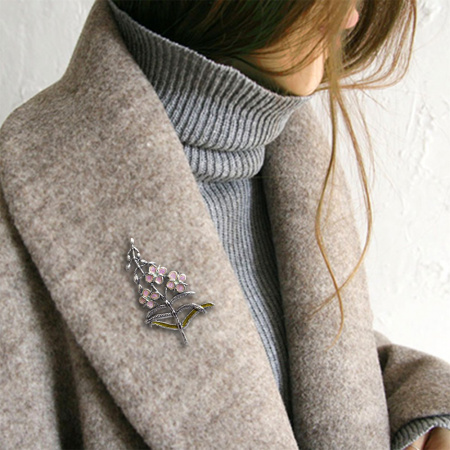 Серебряная брошь с эмалью «Иван-чай»