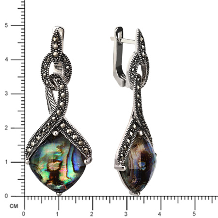 Серебряные серьги с перламутром, горным хрусталем и марказитами Swarovski