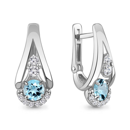 Серьги из серебра с топазом и фианитами