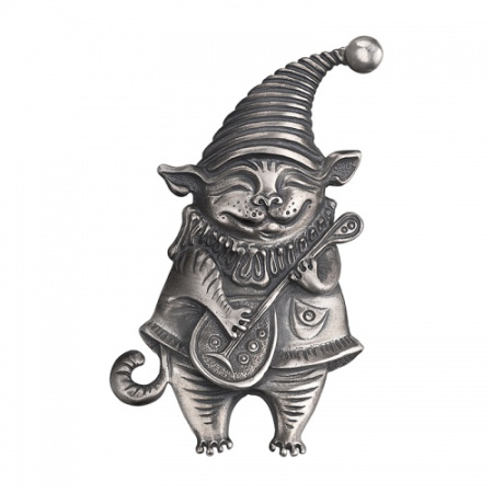 Брошь из серебра «Кот - Балалаечник»