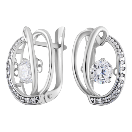 Серьги серебряные с танцующими фианитами