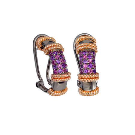 Серьги из серебра с аметистом и родолитом