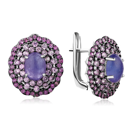 Серьги из серебра с танзанитом и сапфирами