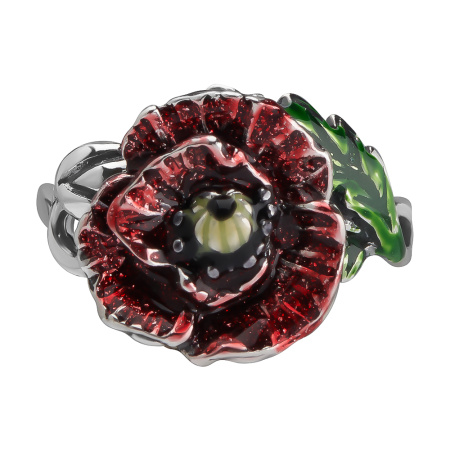 Серебряное кольцо с эмалью «Огненный цветок»