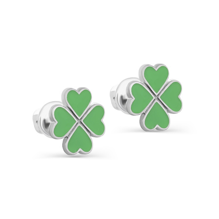 Серебряные серьги-пусеты с эмалью неон-эффект «Клевер»