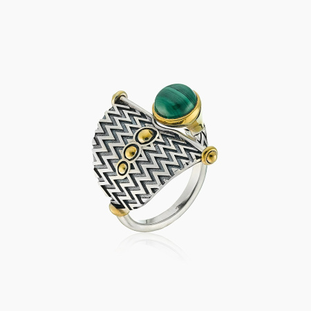 Кольцо из серебра с малахитом в позолоте
