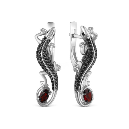 Серебряные серьги с гранатом и шпинелью «Ящерица»