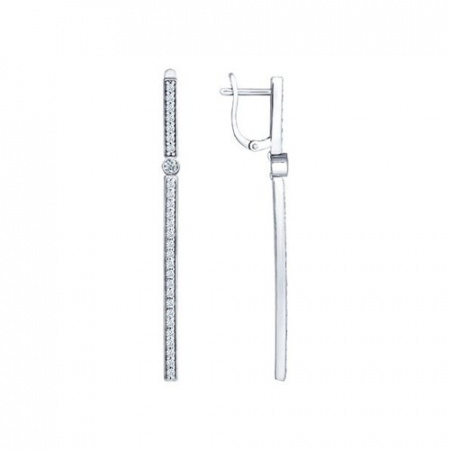 Серьги длинные из серебра с фианитами