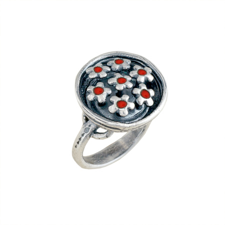 Кольцо из серебра с эмалью «Букетик»