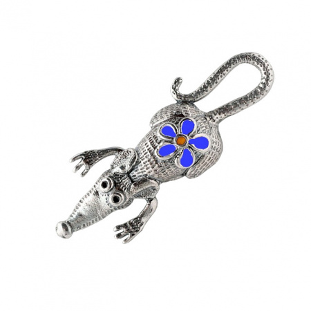 Серебряная брошь «Крыса» с эмалью