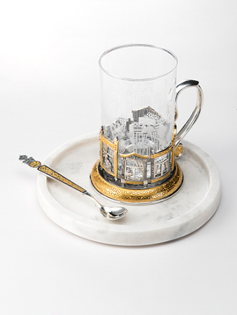 Подстаканник «Родные окна» из серебра с позолотой