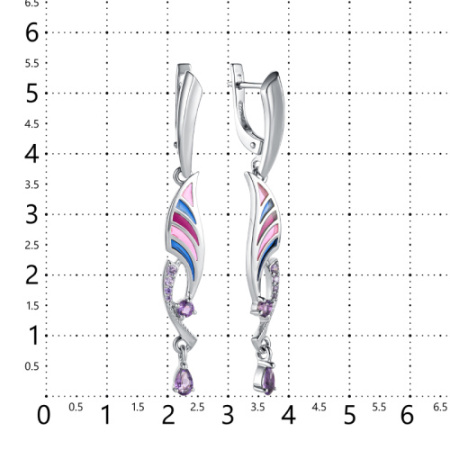 Серьги из серебра с эмалью и фианитами