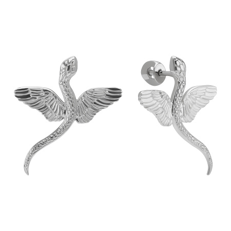Серебряные серьги-гвоздики «Змеи с крыльями»