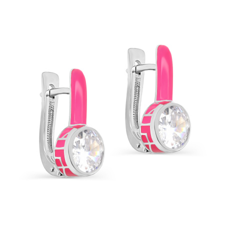 Серьги из серебра с фианитом и светоотражающей эмалью