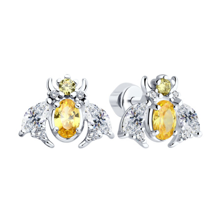 Серьги из серебра с фианитами «Пчела»