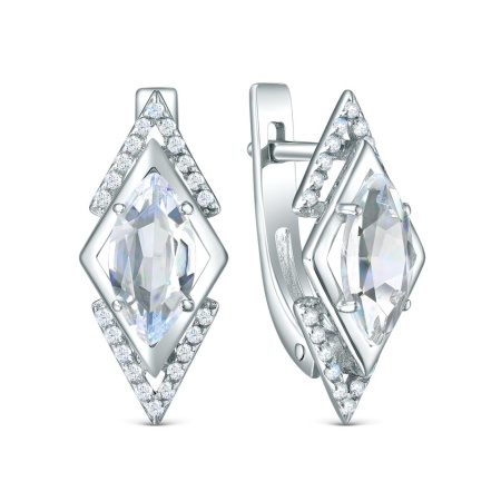 Серьги из серебра с горным хрусталём и фианитами «Ромб»