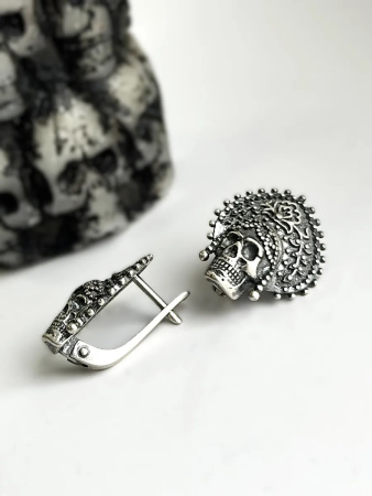 Серьги из серебра 925 Череп Кокошник Баба Яга
