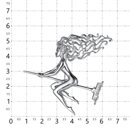 Брошь из серебра «Полёт Маргариты на швабре»