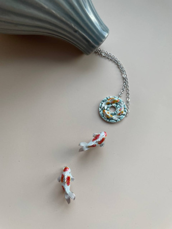 Серьги с эмалью «Карпы кои»