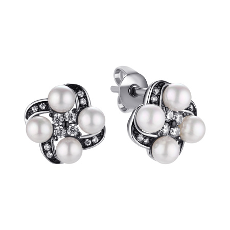 Серьги серебряные с жемчугом «Венец»