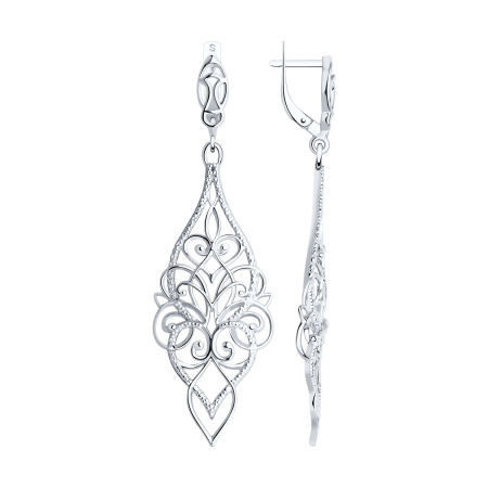 Серьги длинные из серебра Зимние узоры