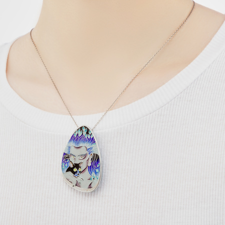 Подвеска-брошь из серебра «Маргарита» голубая с фианитами