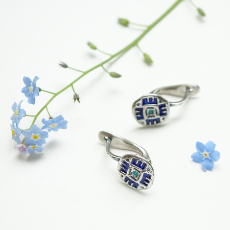 Серьги из серебра с эмалью «Узорные»