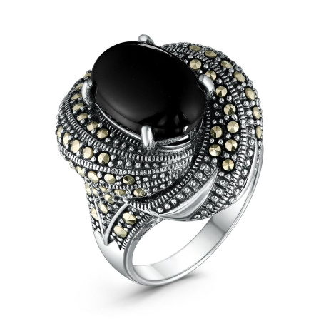 Кольцо из серебра с ониксом и марказитами