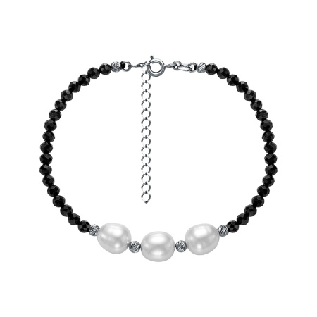 Браслет из серебра с жемчугом и шпинелью