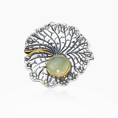 Серебряное кольцо «Роса» с пренитом