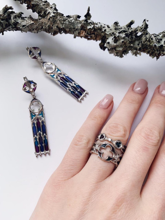 Серебряные серьги с витражной эмалью