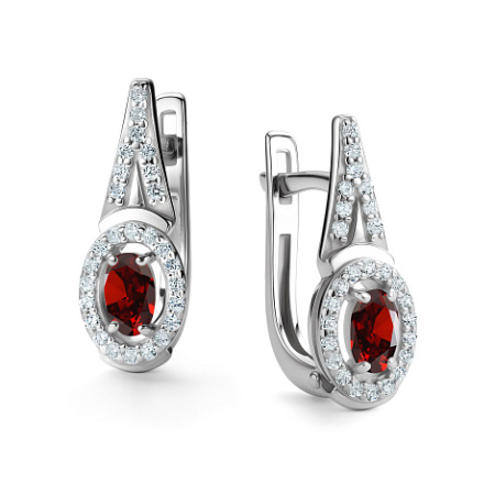 Серебряные серьги с гранатом и фианитами