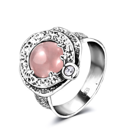 Кольцо из серебра с розовым кварцем и фианитами
