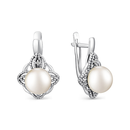 Серьги из серебра с фианитами и жемчугом