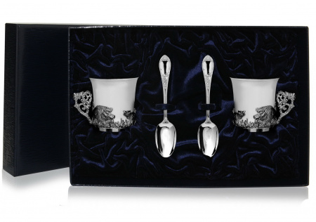 2 чашки кофейные «Кабаны» с ложками