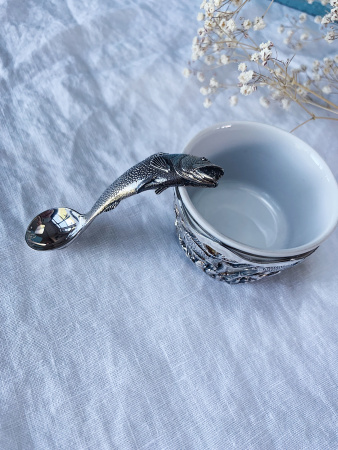 Ложка к набору для специй «Рыба» с чернением из серебра