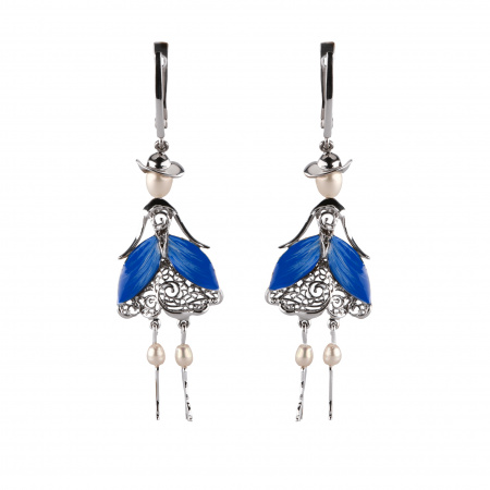 Серебряные серьги с жемчугом и фианитами